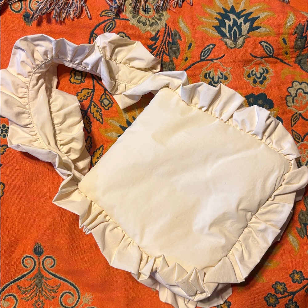Ruffled Cream Shoulder Bag with Soft Fabric Strap